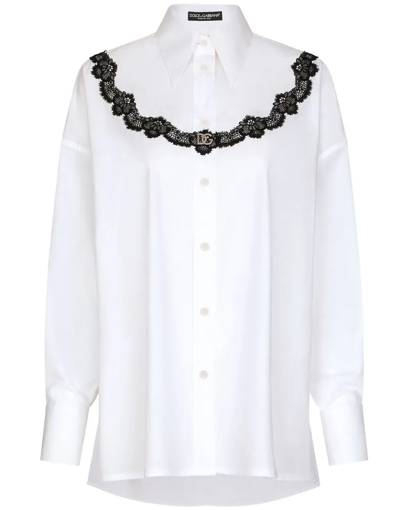 Dolce & Gabbana Popeline-Hemd mit Spitzeneinsatz - Weiß Weiß
