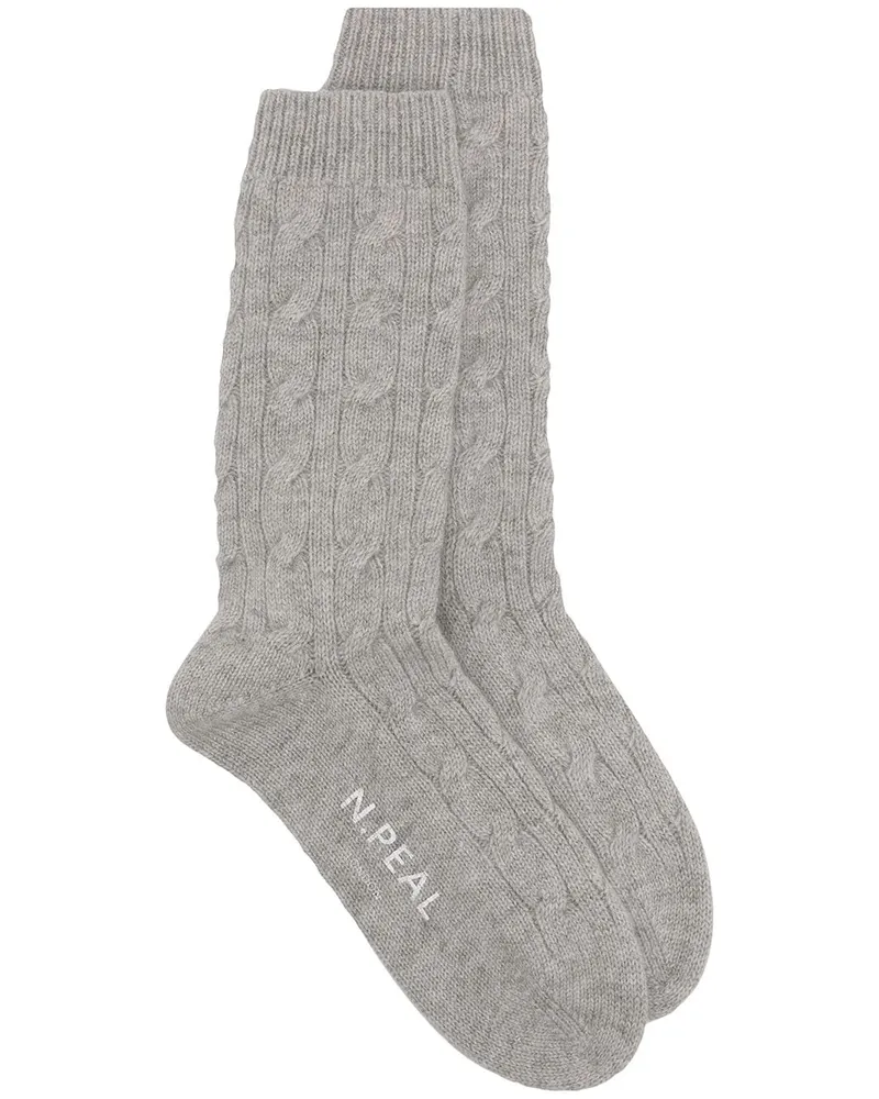 N.Peal Socken mit Zopfmuster - Grau Grau
