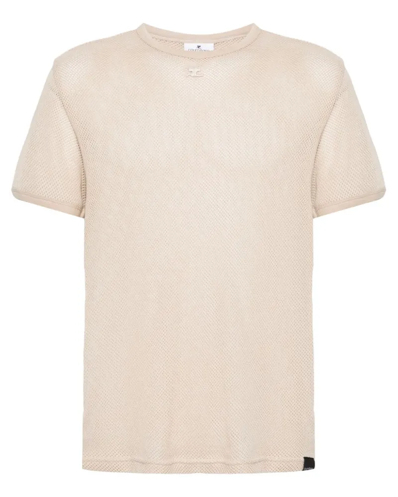 Courrèges T-Shirt in Lochstrick mit Logo-Patch Nude