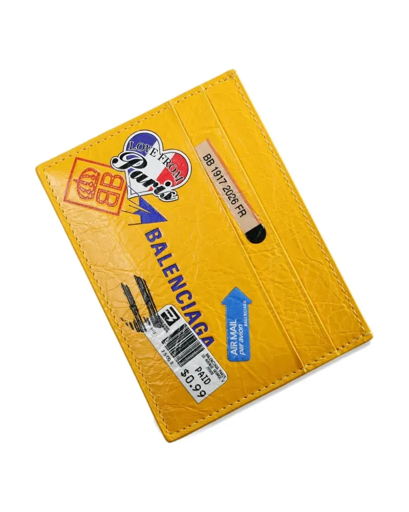 Balenciaga stamp-print crinkled-leather card holder - Gelb Gelb