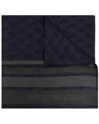 Emporio Armani Gestreifter Schal mit Jacquard-Logo Blau