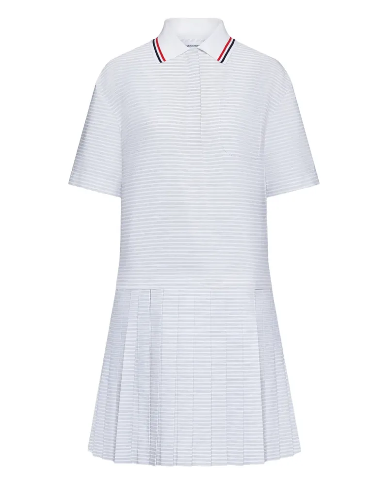 Thom Browne Plissiertes Polo-Minikleid mit 4-Streifen-Logo - Weiß Weiß