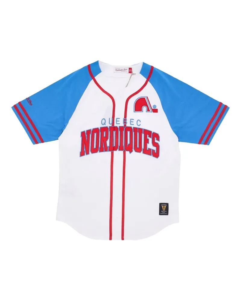 Mitchell & Ness Quebec Nordiques T-Shirt mit Knopfleiste - Weiß Weiß