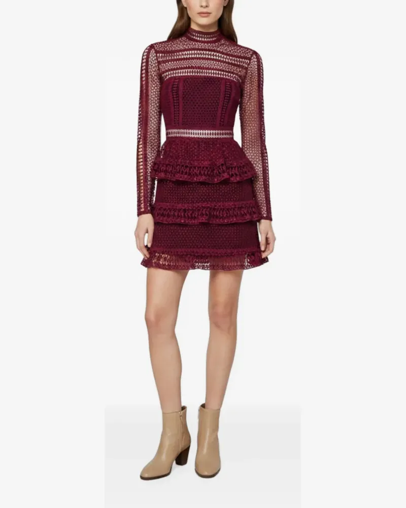 Self-Portrait lace ruffled mini dress - Rot Rot