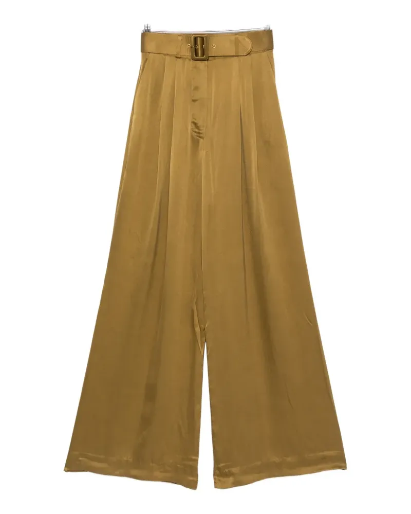 Zimmermann Tuck belted satin-finish palazzo pants - Grün Grün