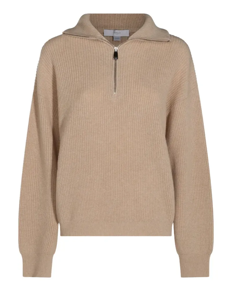 Malo Gerippter Pullover mit Viertelreißverschluss - Nude Nude