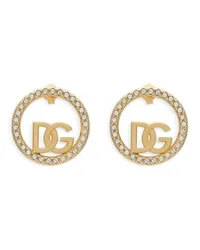 Dolce & Gabbana Strassverzierte Creolen mit DG-Logo Gold