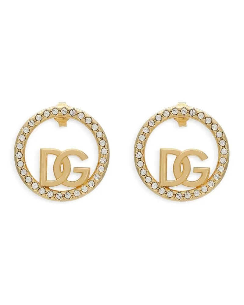 Dolce & Gabbana Strassverzierte Creolen mit DG-Logo - Gold Gold