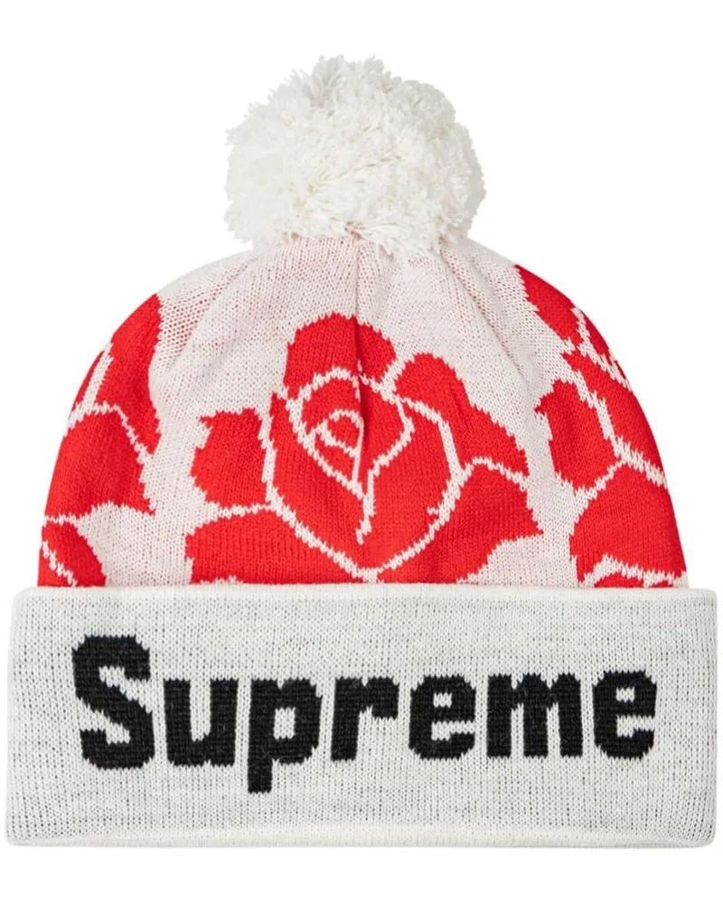 Supreme Being Gestrickte Beanie Mit Rosen Weiß