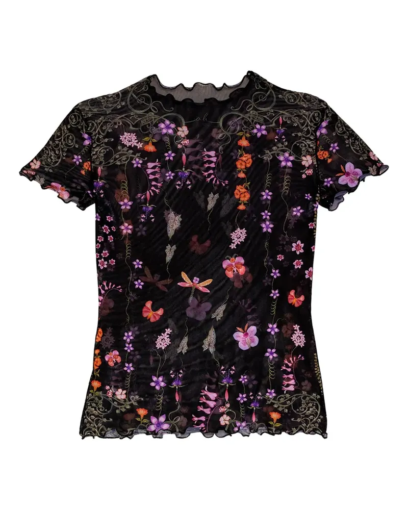 AGUA BENDITA T-Shirt aus Mesh mit Blumen-Print - Schwarz Schwarz