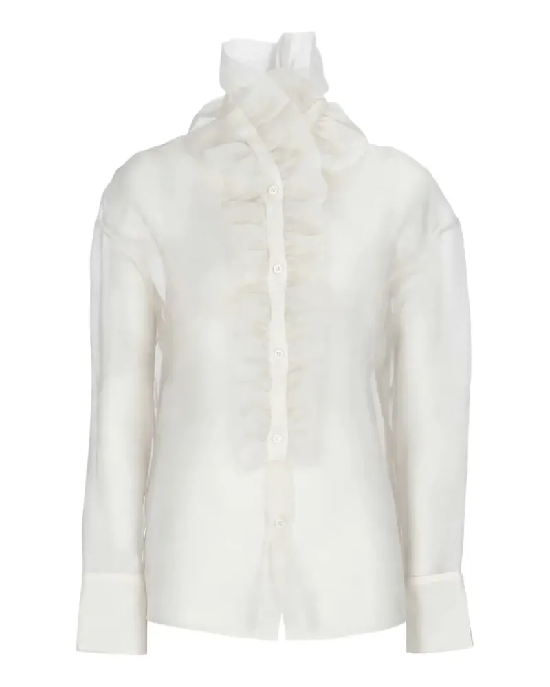 D.EXTERIOR ruffled silk shirt - Weiß Weiß