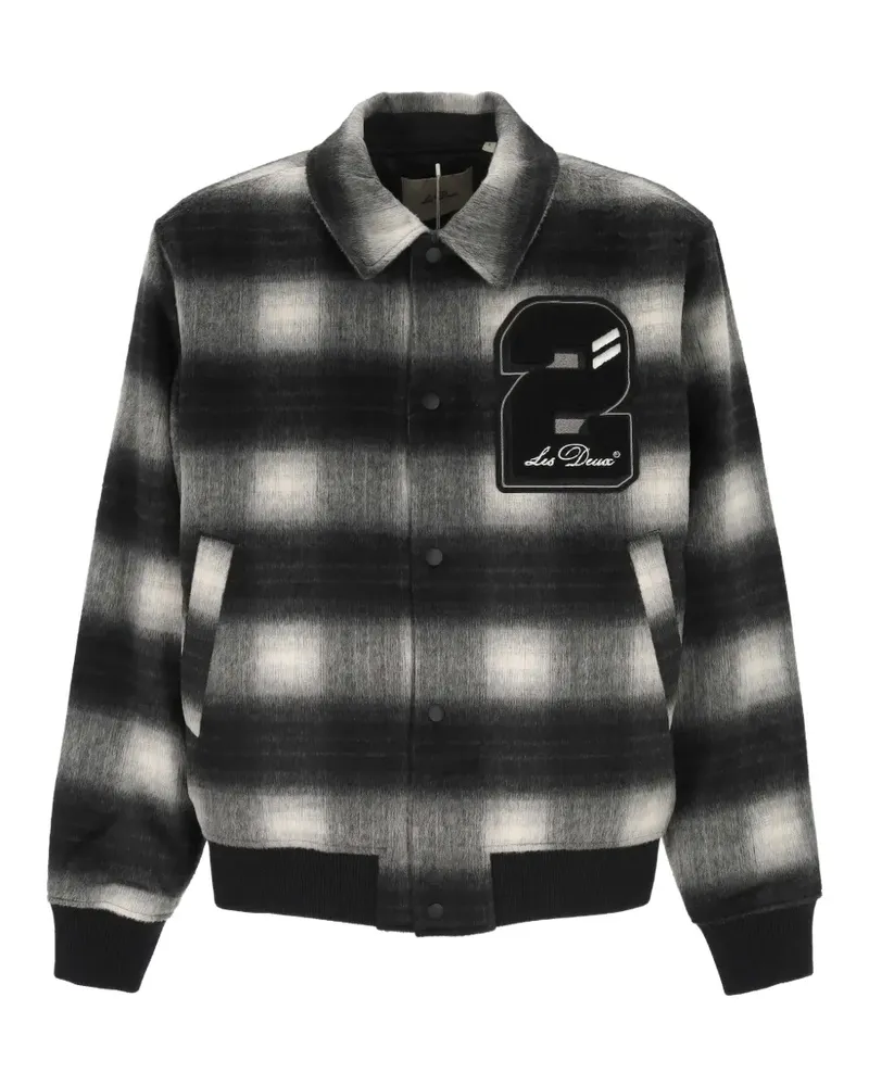 LES DEUX check-pattern logo-patch jacket - Schwarz Schwarz