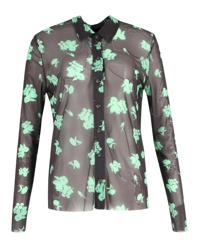 Ganni printed mesh shirt - Schwarz Schwarz