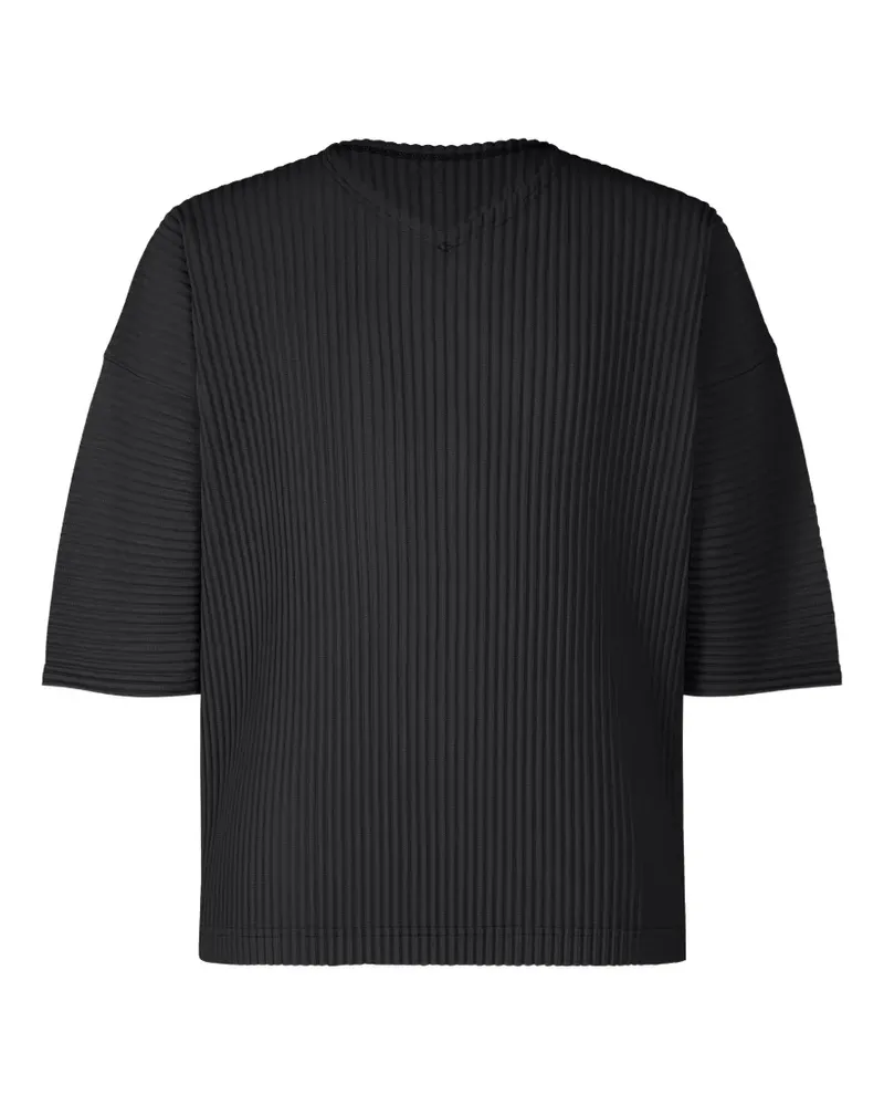 Issey Miyake Plissiertes T-Shirt mit U-Ausschnitt - Schwarz Schwarz