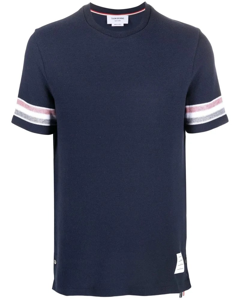 Thom Browne Gestricktes T-Shirt mit Streifen Blau