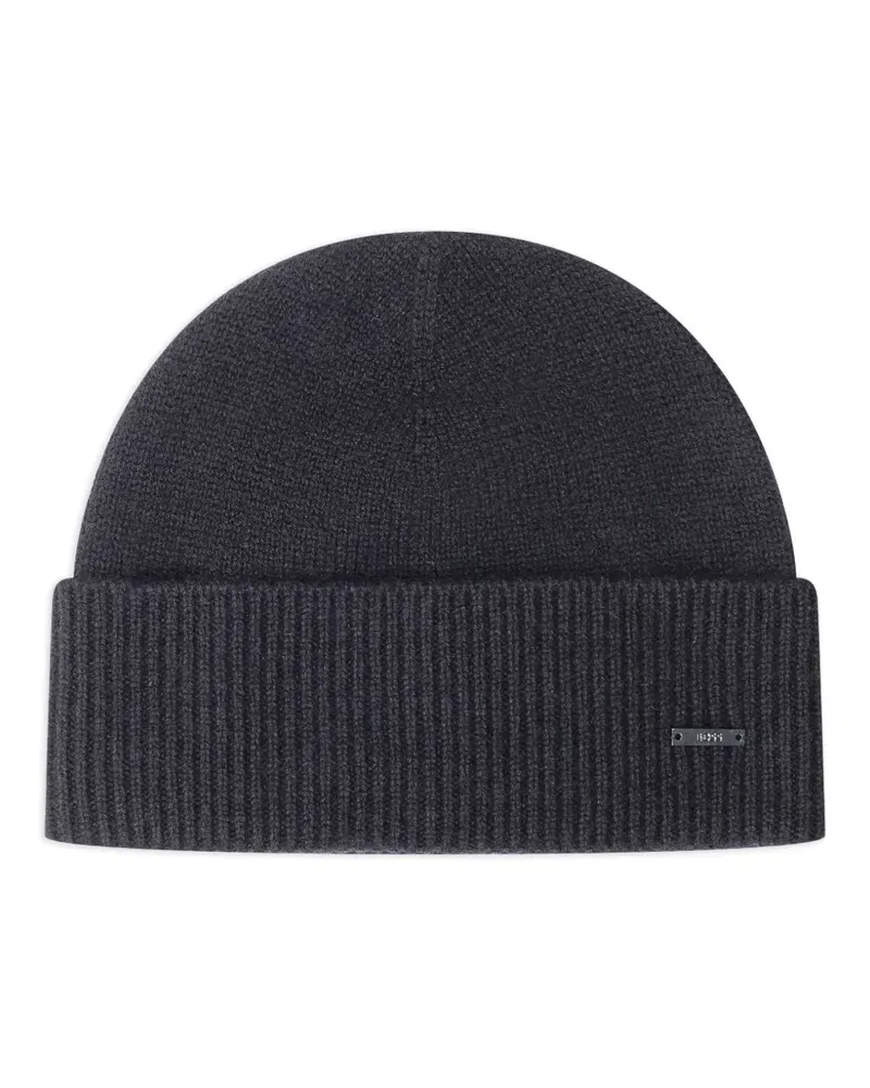 HUGO BOSS Gerippte Beanie mit Logo-Schild - Grau Grau