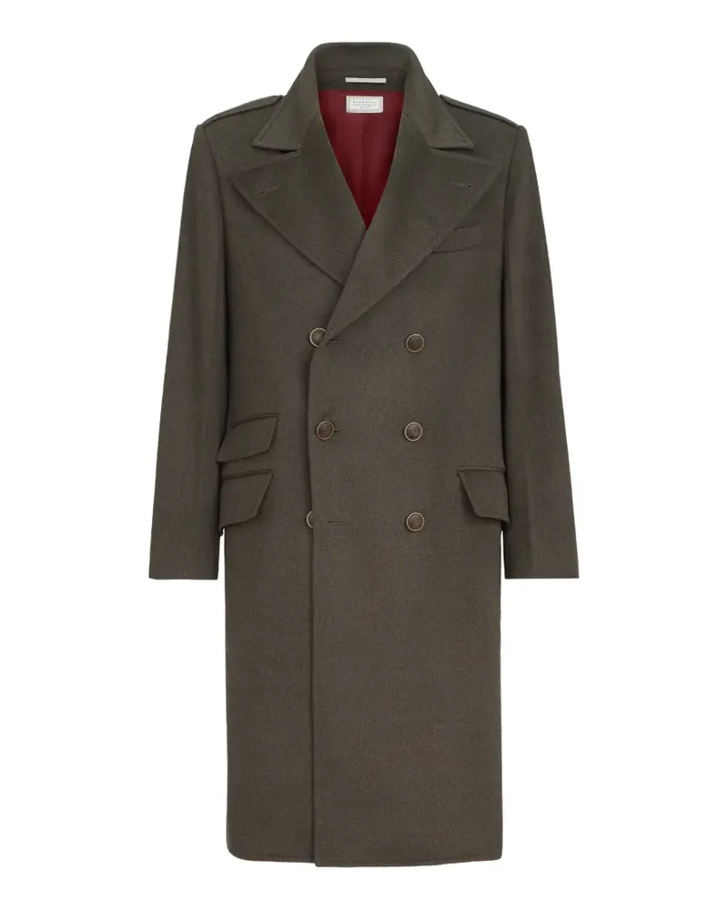 Brunello Cucinelli lightweight virgin-wool cloth one-and-a half breasted coat with peak-lapels - Grün Grün