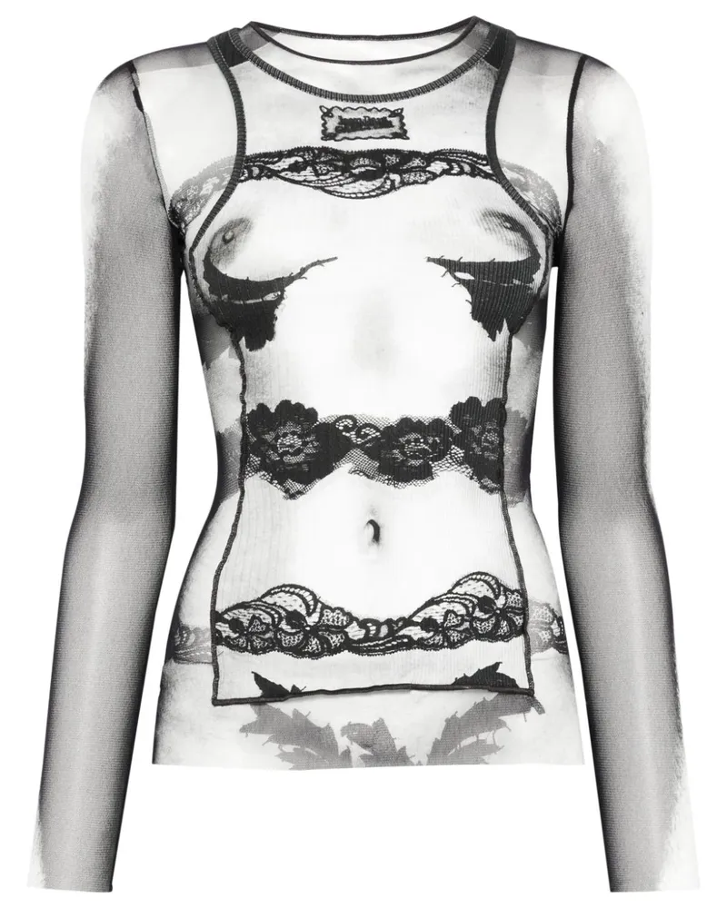 Jean Paul Gaultier The Body Lace Marinére Oberteil - Schwarz Schwarz