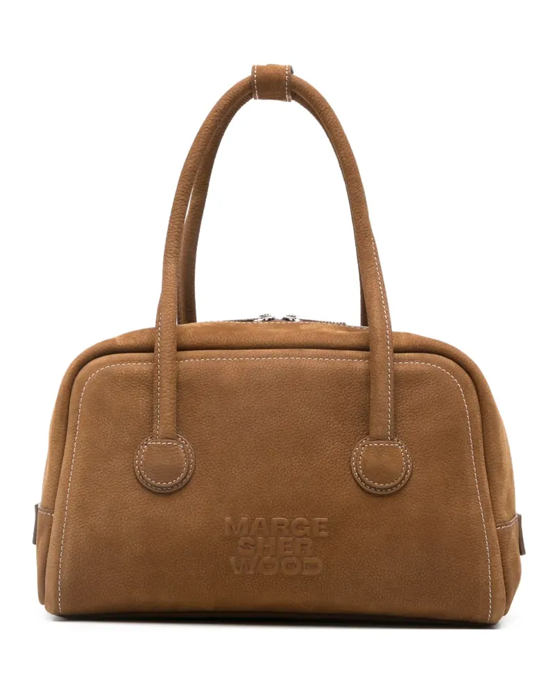 Marge Sherwood Soft suede embossed-logo tote bag - Braun Braun