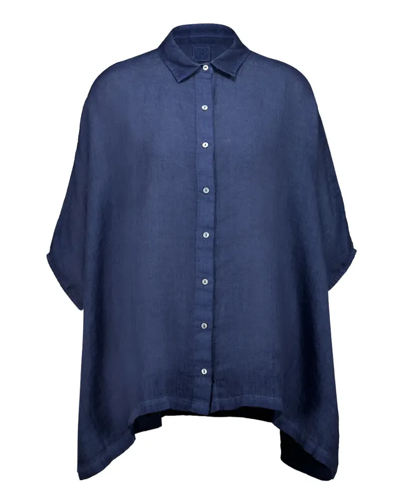120% Lino Leinenhemd mit kurzen Ärmeln - Blau Blau