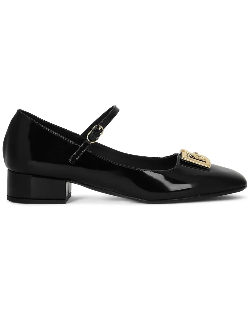 Dolce & Gabbana Mary Janes mit Logo-Schild - Schwarz Schwarz