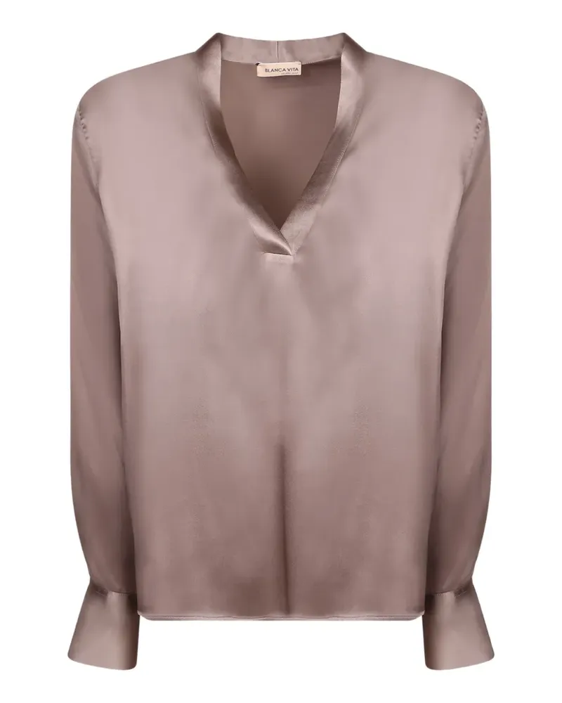 Blanca Satinbluse mit V-Ausschnitt - Braun Braun