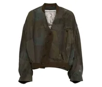 distressed check-print bomber jacket