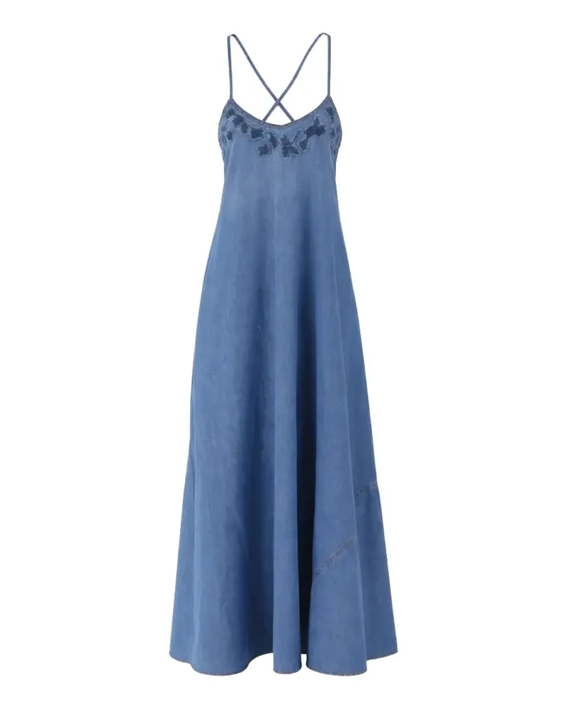 Ermanno Scervino Kleid mit Blumenapplikation und gekreuzten Trägern - Blau Blau