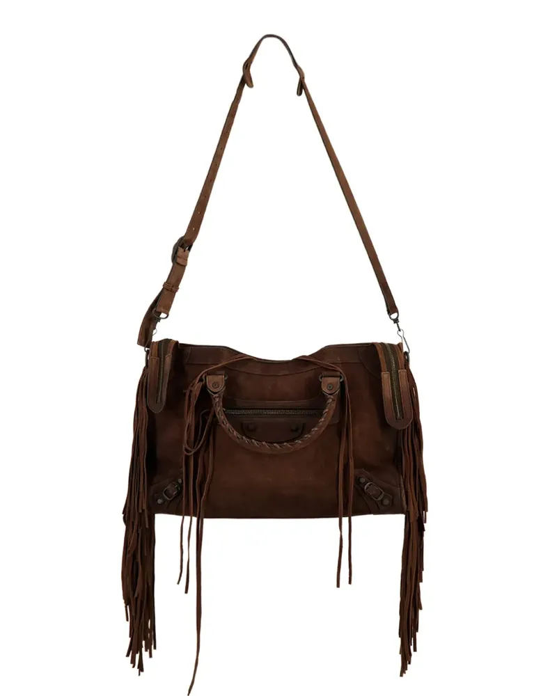 Balenciaga Mittelgroßer Le City Tote Bag mit Fransen - Braun Braun
