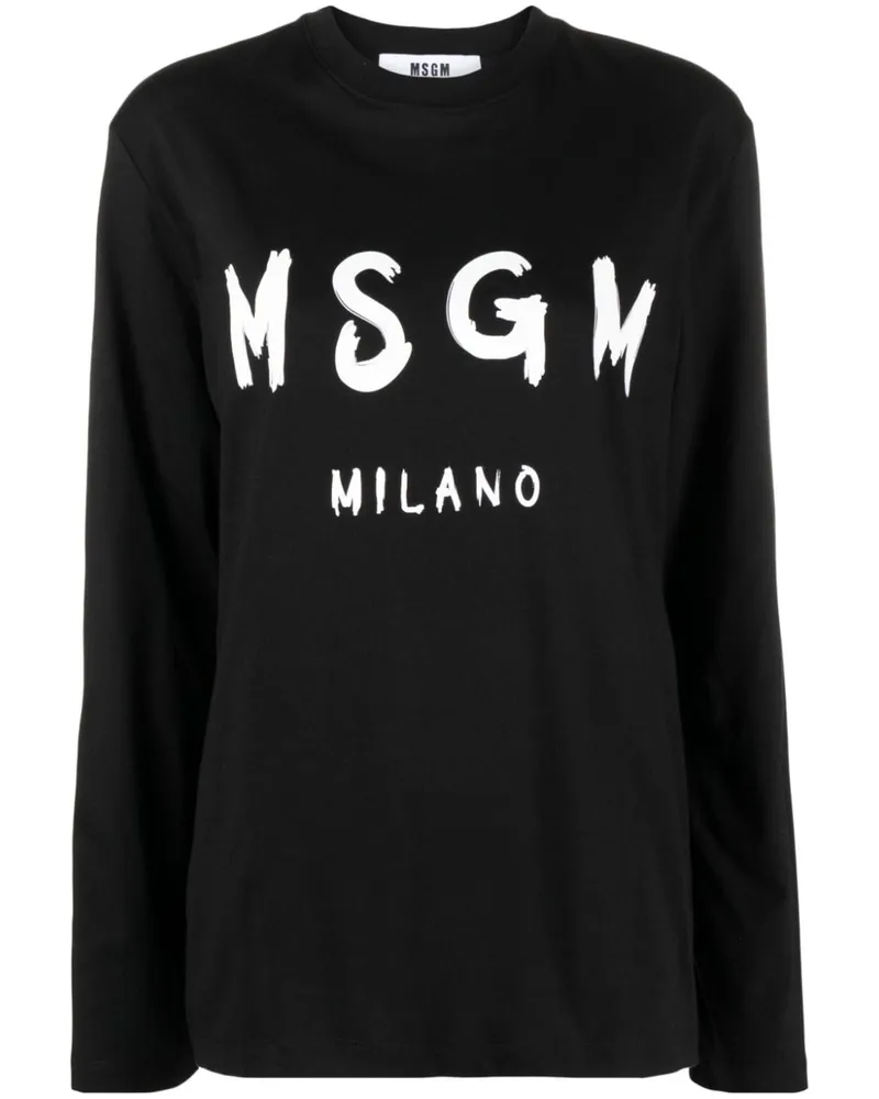 MSGM Langarmshirt mit Logo-Print - Schwarz Schwarz