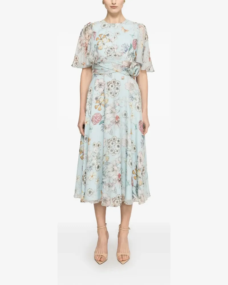 NISSA floral silk midi dress - Blau Blau