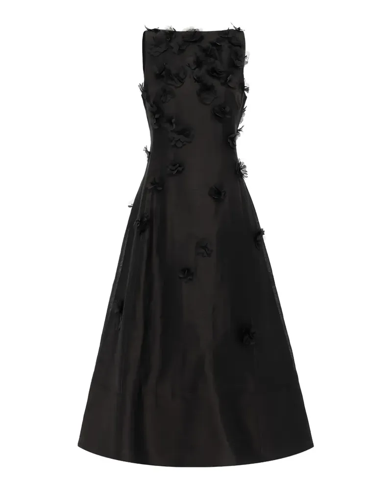 LEO LIN Cleo Midikleid mit Blütendetail - Schwarz Schwarz