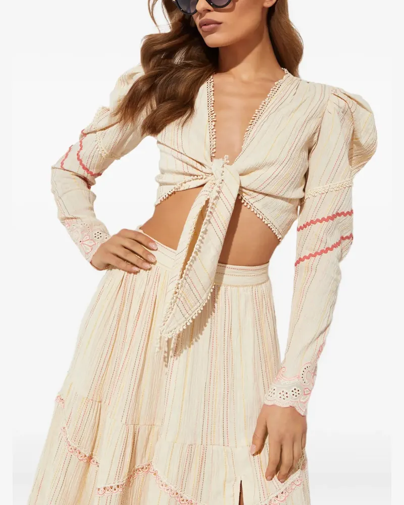 Hemant & Nandita puff-sleeve linen blouse - Nude Nude