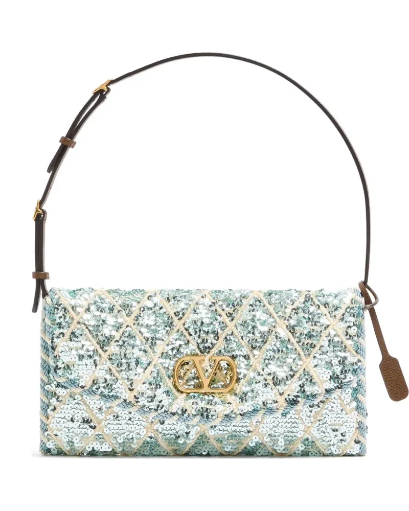 Valentino Garavani DeVain small shoulder bag with rhombelle embroidery - Blau Blau