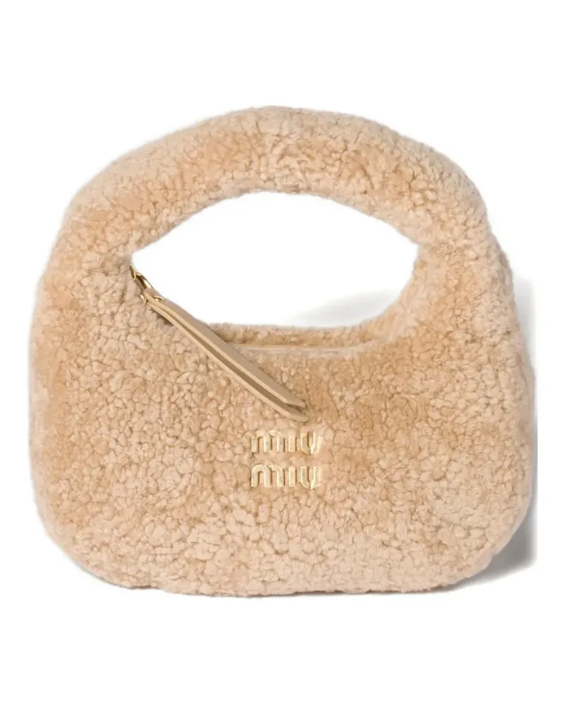 Miu Miu Mini Wander Shearling-Tote Bag - Nude Nude