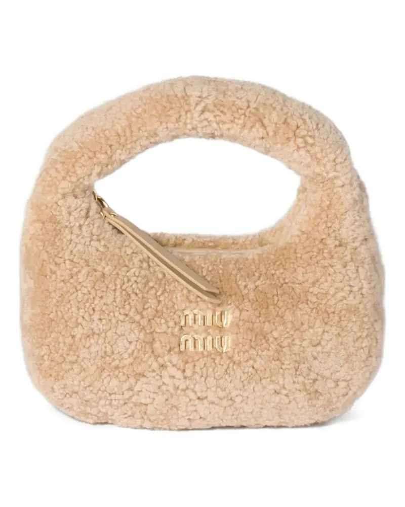 Miu Miu Mini Wander Shearling-Tote Bag - Nude Nude