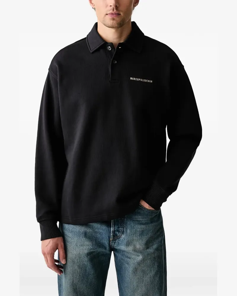 Marc O'Polo Pullover mit Logo-Print und Polokragen - Schwarz Schwarz