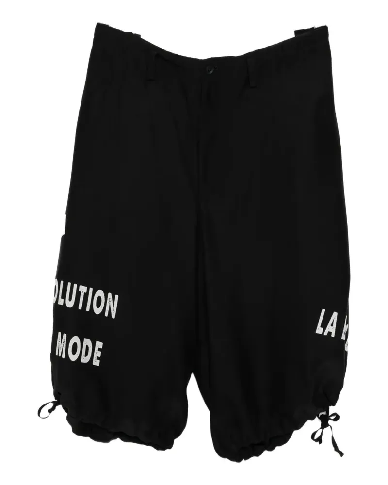 Yohji Yamamoto slogan-print drawstring shorts - Schwarz Schwarz