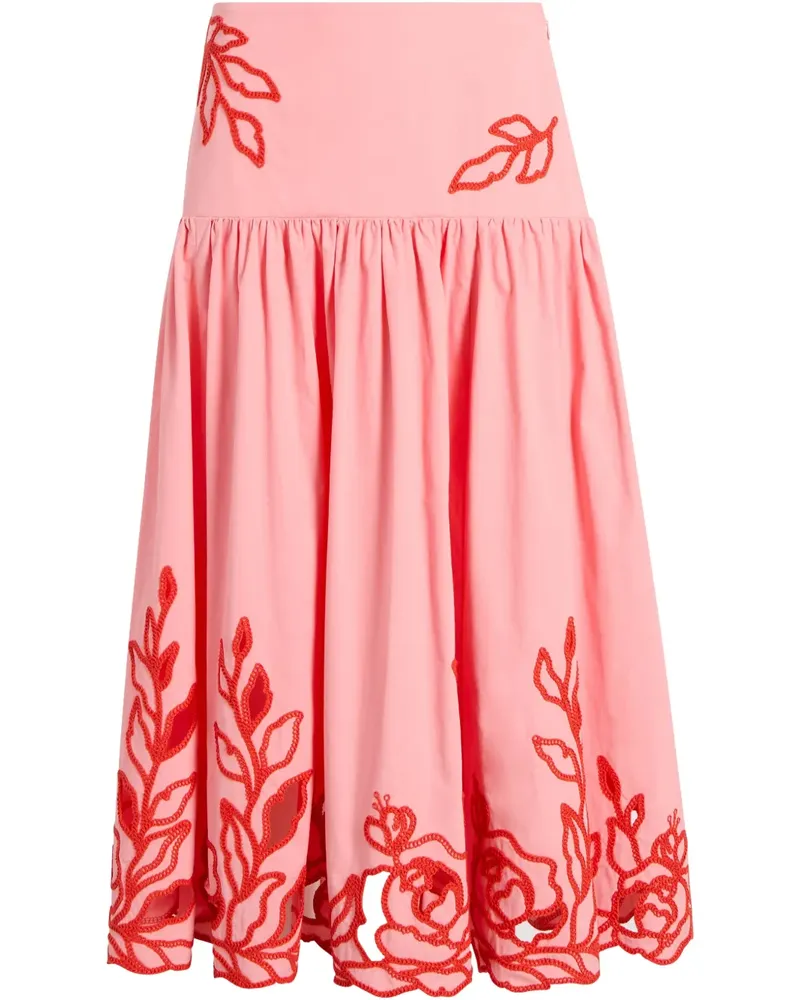 Cinq à Sept Midirock mit Blumenstickerei - Rosa Rosa