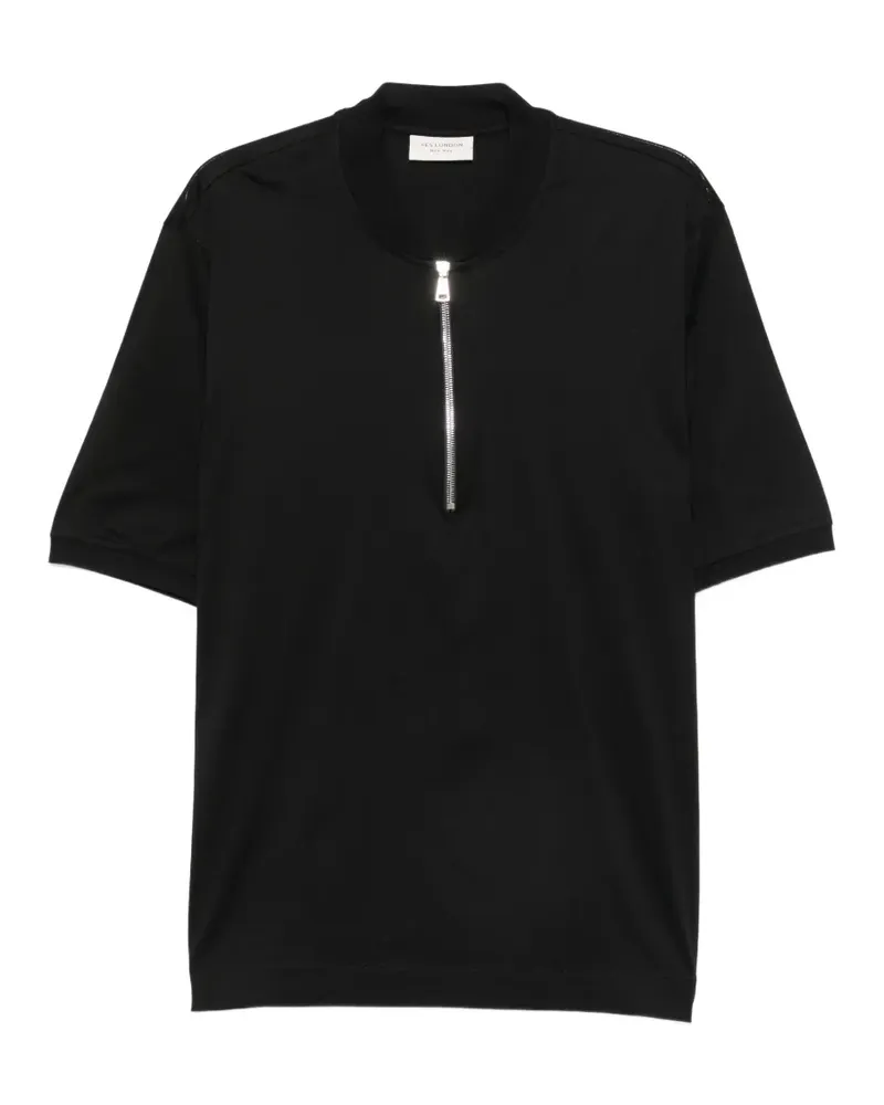 Yes London Kurzärmeliges Poloshirt mit Viertelreißverschluss - Schwarz Schwarz