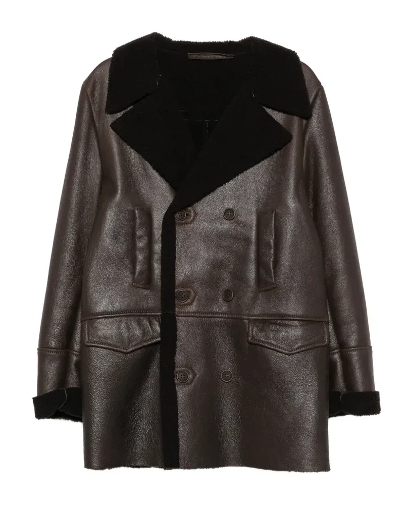 Salvatore Santoro Doppelreihiger Mantel mit Shearling-Kragen - Braun Braun