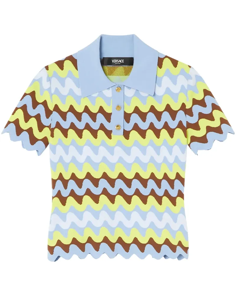 Versace Wave Poloshirt aus Jacquard-Strick - Blau Blau