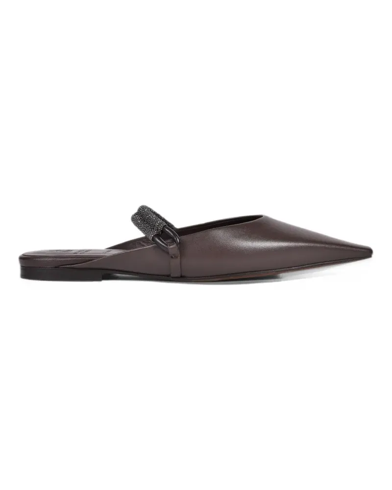 Brunello Cucinelli Spitze Mules mit Perlenriemen - Braun Braun