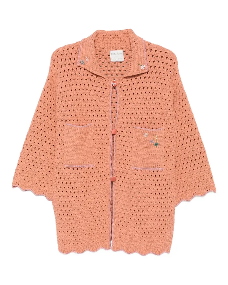 forte_forte crochet-knit floral-embellished cardigan - Orange Orange