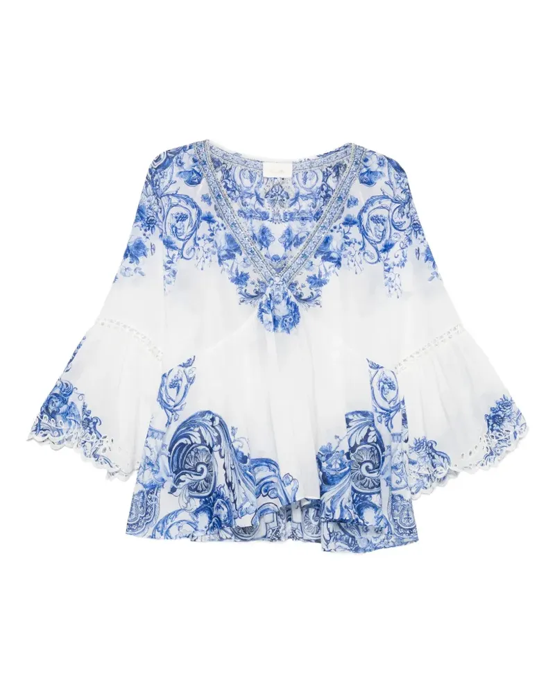 Camilla Bluse mit Blumenprint - Weiß Weiß