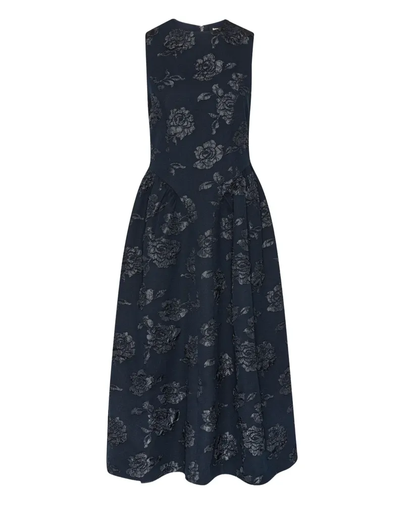 ROTATE Birger Christensen Jacquard-Midikleid mit Blumenmuster - Blau Blau