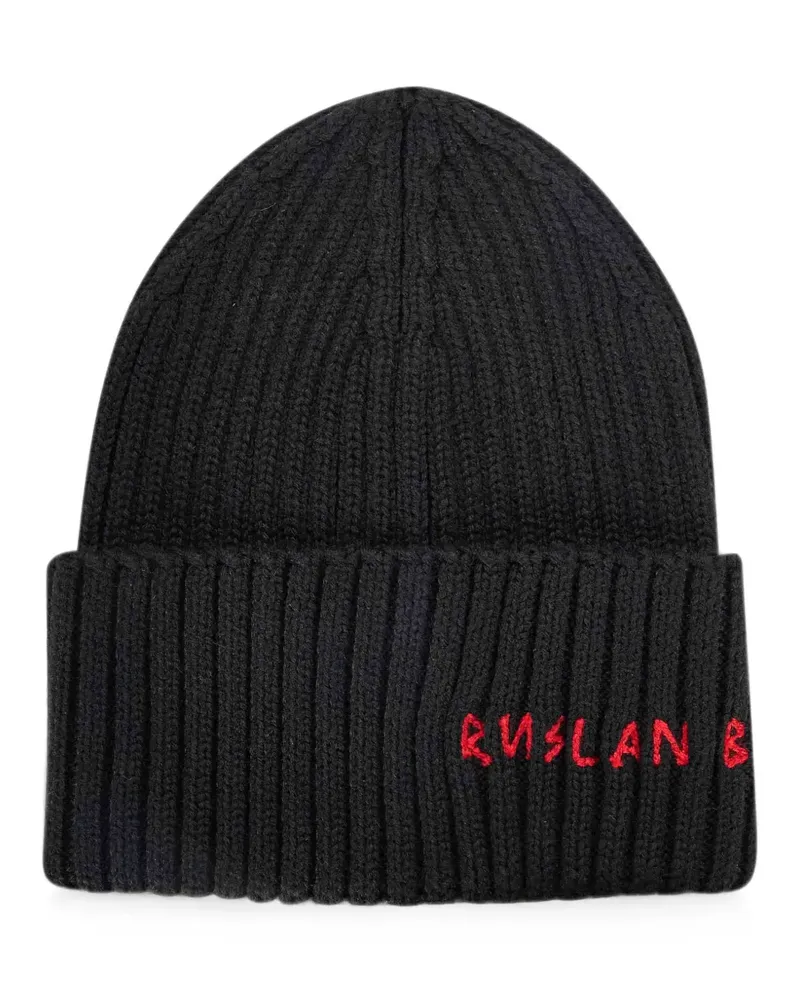 RUSLAN BAGINSKIY logo-embroidered ribbed beanie hat - Schwarz Schwarz