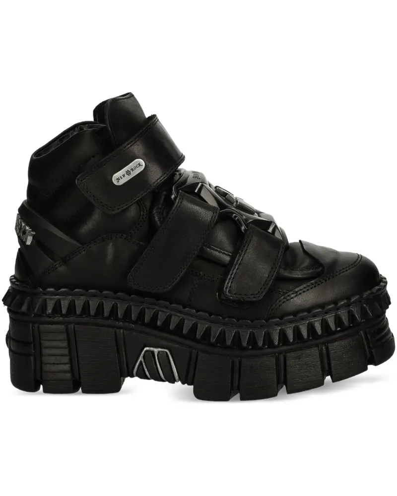 New Rock Plateau-Sneakers mit Riemen - Schwarz Schwarz