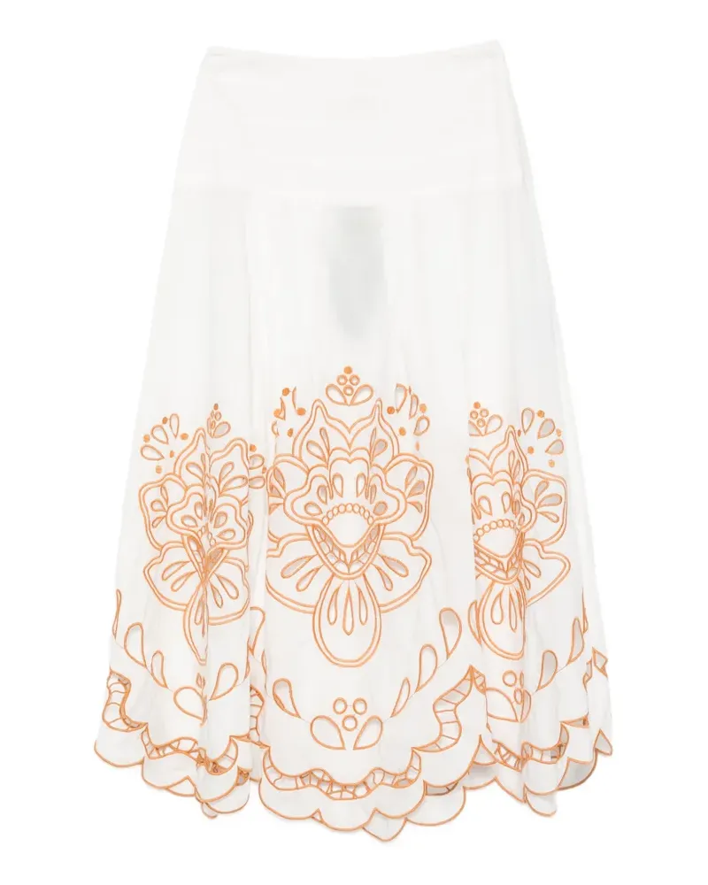 FARM Rio Trop floral-embroidery midi skirt - Weiß Weiß