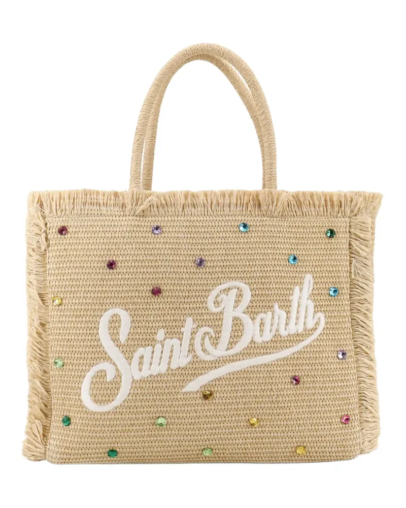 MC2 Saint Barth crystal-embellished frayed tote bag - Nude Nude